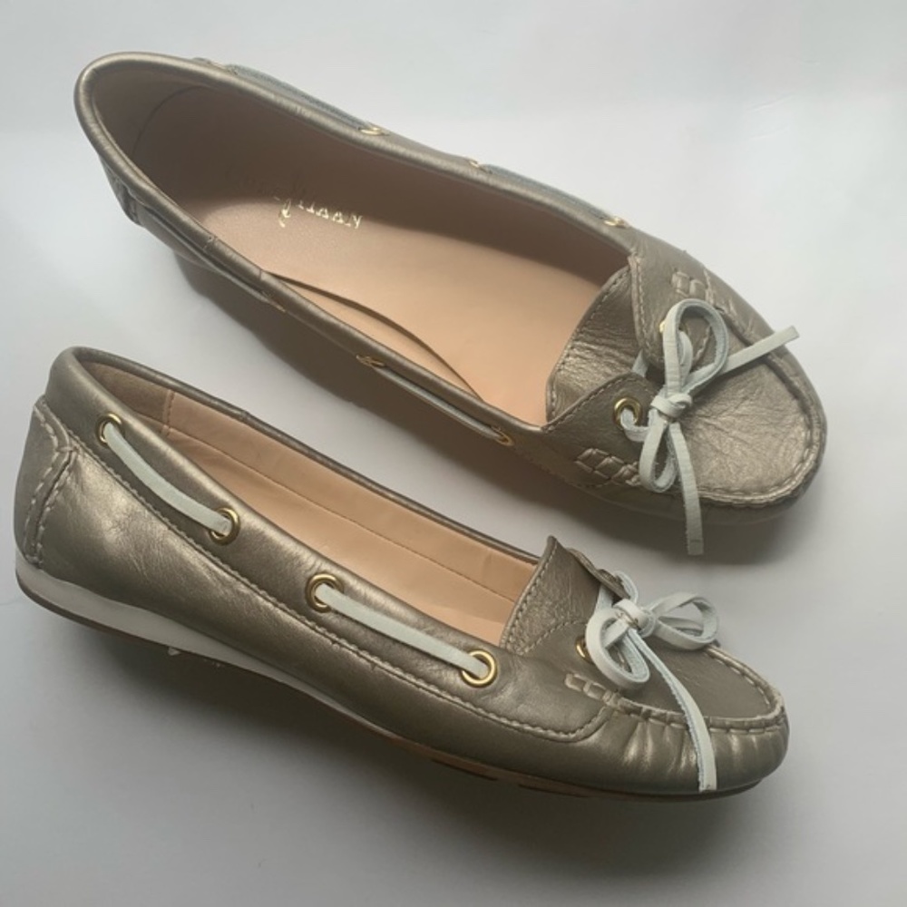 Cole Haan Tali Slip On Gold Boat Loafers Shoes 6